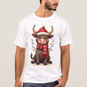 Vintage-Weihnachten Highland-Kuh in Santa-Hut Süße T-Shirt
