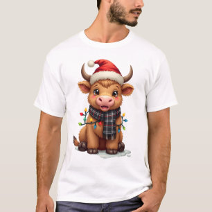 Vintage Weihnachten Highland-Kuh in Santa-Mütze un T-Shirt