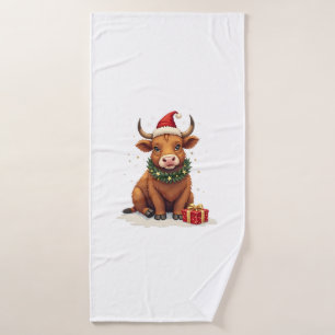 Vintage-Weihnachten Highland-Kuh mit Geschenken Ni Badehandtuch