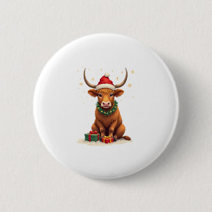 Vintage-Weihnachten Highland-Kuh mit Geschenken Sü Button