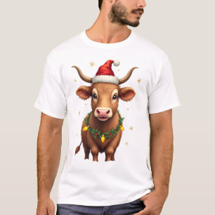Vintage-Weihnachten Highland-Kuh mit Santa-Hut und T-Shirt