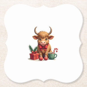 Vintage Weihnachten Highland-Kuh mit Schleifengesc Untersetzer