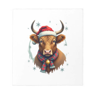 Vintage-Weihnachten Highland-Kuh-Santa-Hut Bunt Notizblock