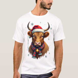 Vintage-Weihnachten Highland-Kuh-Santa-Hut Bunt  T-Shirt