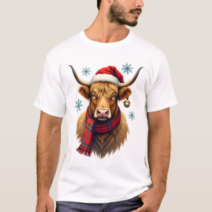 Vintage-Weihnachten Highland-Kuh-Santa-Hut Bunt  T-Shirt