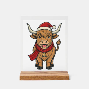 Vintage Weihnachten Highland Kuh Santa Hut Vektor_ Acrylschild