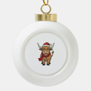Vintage Weihnachten Highland Kuh Santa Hut Vektor_ Keramik Kugel-Ornament