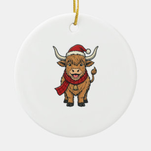 Vintage Weihnachten Highland Kuh Santa Hut Vektor_ Keramik Ornament