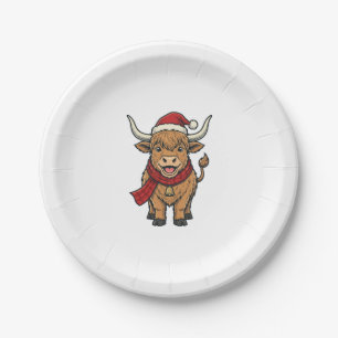 Vintage Weihnachten Highland Kuh Santa Hut Vektor_ Pappteller