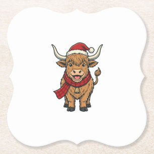 Vintage-Weihnachten Highland-Kuh-Santa-Hut-Vektor_ Untersetzer