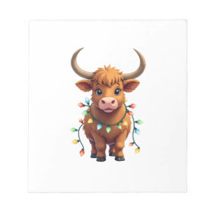 Vintage-Weihnachten Highland-Kuh Süß Retro-Feierta Notizblock