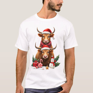 Vintage Weihnachten Highland Kuh Trio Süße Feierta T-Shirt