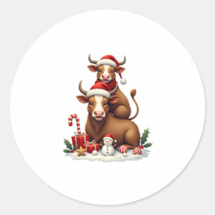Vintage-Weihnachten Highland-Kuh-Trio Süßes Ferien Runder Aufkleber