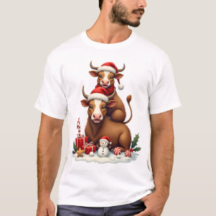 Vintage-Weihnachten Highland-Kuh-Trio Süßes Ferien T-Shirt