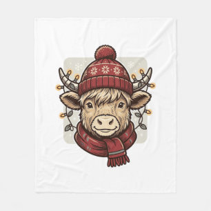Vintage Weihnachten Highland Kuh Vektor-Shirt Desi Fleecedecke