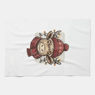 Vintage-Weihnachten Highland-Kuh-Vektor-Shirt-Desi Geschirrtuch