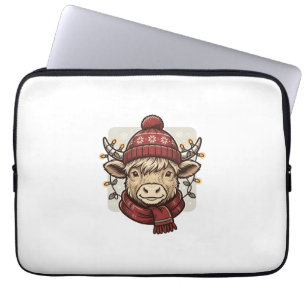 Vintage-Weihnachten Highland-Kuh-Vektor-Shirt-Desi Laptopschutzhülle