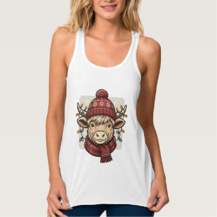 Vintage-Weihnachten Highland-Kuh-Vektor-Shirt-Desi Tank Top