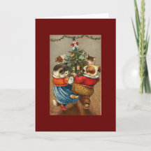 Vintage Weihnachten Hunde Katzen ROCKEN UM DEN BAU