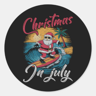 Vintage Weihnachten im Juli Santa Hawaiian Surfen  Runder Aufkleber