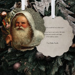 Vintage Weihnachten im Schnee mit Spielzeug Ornament Karte<br><div class="desc">Das künstlerische Vintage Robert Finlay McIntyre-Porträt von dem weiße Roben Weihnachten des Vaters mit einem Sack Spielzeug im Schnee. Zurück bietet ergänzenden sepia Hintergrund mit bearbeitbaren Textfeldern.</div>
