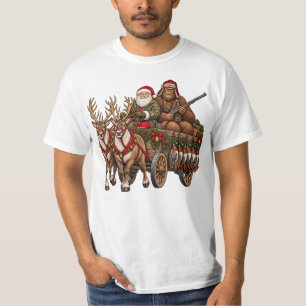 Vintage-Weihnachten-Jagd-Santa-Bigfoot-Ente T-Shirt