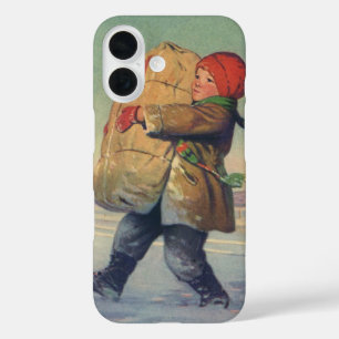 Vintage Weihnachten, Kind mit großem Paket iPhone 16 Hülle