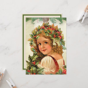 Vintage Weihnachten Kind Stechpalmenblätter in ihr Karte