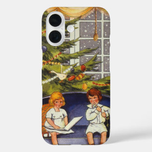 Vintage Weihnachten, Kinder sitzen auf einem Sofa iPhone 16 Hülle
