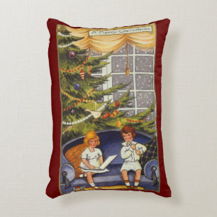 Vintage Weihnachten, Kinder sitzen auf einem Sofa Dekokissen