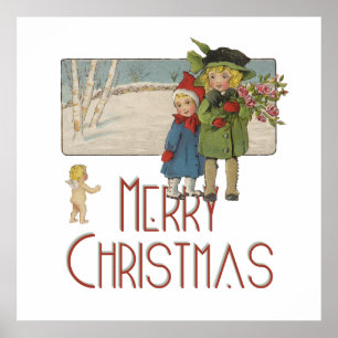 Vintage-Weihnachten Kinder und Cherub Poster