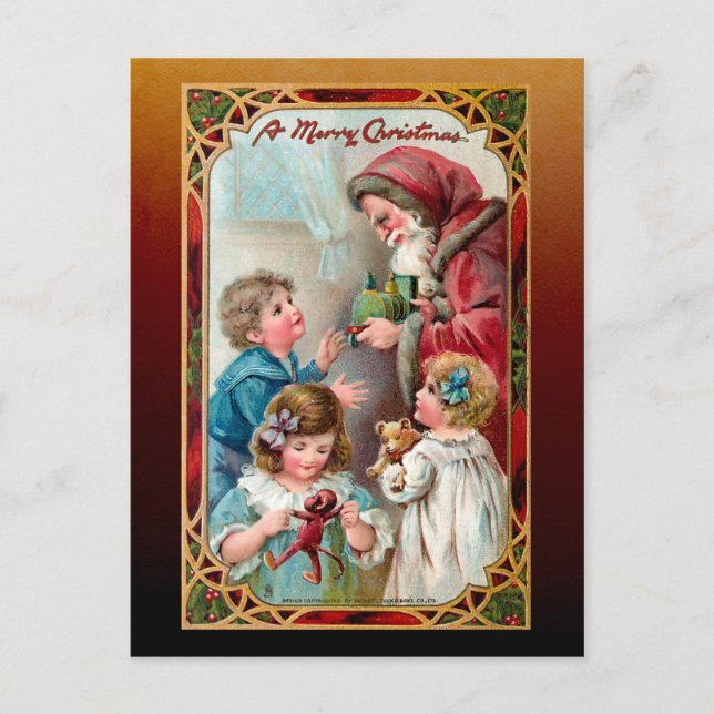 Vintage Weihnachten | Kinder | Verzierter Rahmen Postkarte (Vorderseite)