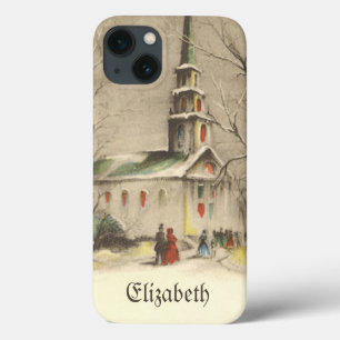 Vintage-Weihnachten, Kirche in der Winterlandschaf Case-Mate iPhone Hülle