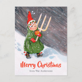 Vintage Weihnachten Kleines Mädchen Schneekandeln Postkarte