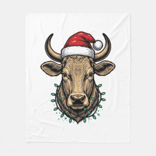 Vintage-Weihnachten-Kuh-Santa-Hut-Feiertags-Shirt_ Fleecedecke