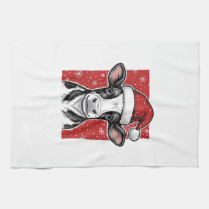 Vintage-Weihnachten-Kuh-Santa-Hut-Feiertags-Shirt Geschirrtuch