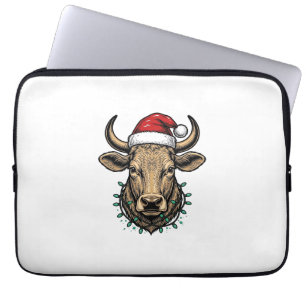 Vintage-Weihnachten-Kuh-Santa-Hut-Feiertags-Shirt_ Laptopschutzhülle