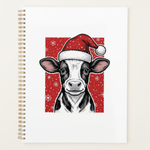Vintage-Weihnachten-Kuh-Santa-Hut-Feiertags-Shirt Planer