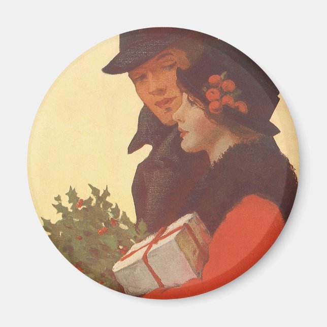 Vintage Weihnachten, Liebe und Romantik Geschenk S Magnet (Vorne)