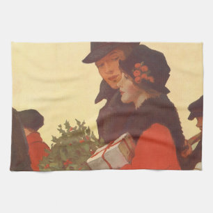 Vintage-Weihnachten, Liebe und Romantik-Geschenkei Geschirrtuch