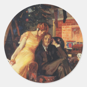 Vintage Weihnachten, Liebe und Romantik Paar Runder Aufkleber