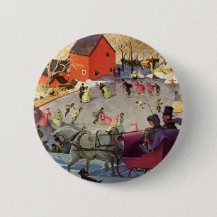 Vintage-Weihnachten, Liebe und Romantik-Schlitten Button
