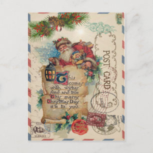 Vintage-Weihnachten-Luftpost-Postkarte Weihnachtsm Feiertagspostkarte