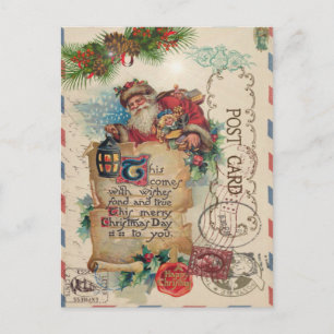 Vintage-Weihnachten-Luftpost-Postkarte Weihnachtsm Feiertagspostkarte