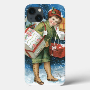 Vintage Weihnachten, Mädchen mit Geschenken im Sch Case-Mate iPhone Hülle