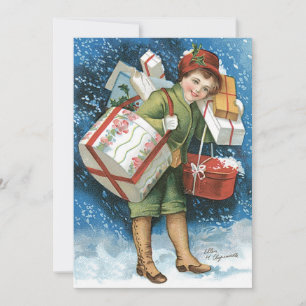 Vintage Weihnachten, Mädchen mit Geschenken im Sch Einladung