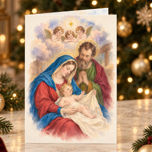 Vintage-Weihnachten mit Christi Geburt & Engeln Ka Karte