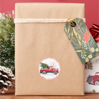 Vintage-Weihnachten mit rotem LKW Runder Aufkleber
