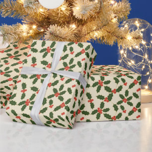 Vintage Weihnachten mit Stechpalme und Beeren Geschenkpapier