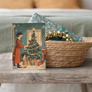 Vintage Weihnachten Mutter und Kind schmücken Baum